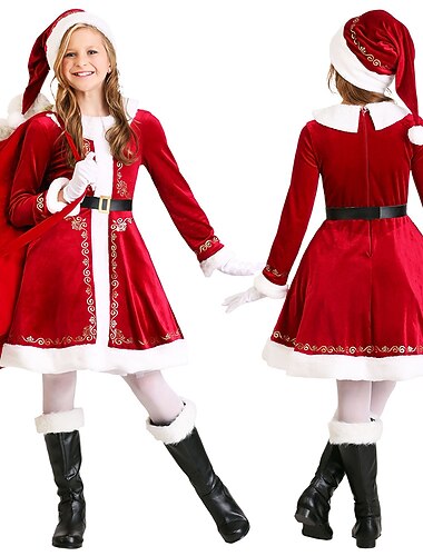  Костюмы Санта Клауса Дед Мороз Mrs.Claus Косплэй Kостюмы Инвентарь Новогоднее платье Санта-одежда Девочки Рождество Карнавал Маскарад Специальная модель Рождество Детские Рождество