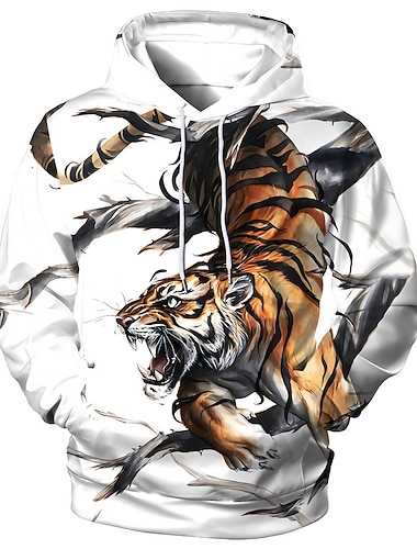  Herren Tiger Grafikdrucke Kapuzensweatshirt Kapuzenshirts Pullover Designer Lässig Große Größen Langarm Mit Kapuze Täglich Sport Weiß Druck Frühling & Herbst Designer S M L XL 3XL
