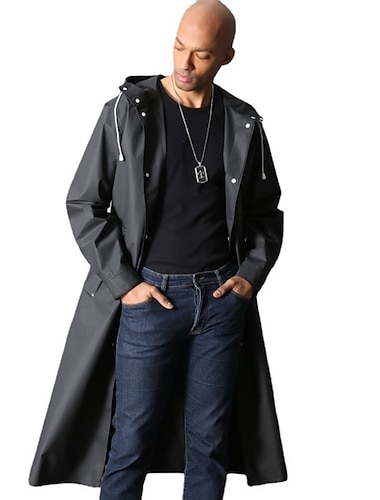  Herren Umhang / Umhänge Regenjacke Outdoor Frühling Herbst Lang Mantel Lockere Passform Wasserdicht Regendicht Sport Jacken Langarm Glatt Tasche Schwarz