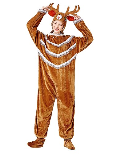  Kerstmanpakken Rendier Rudolph Cosplay kostuum Outfits Onesie-kostuum Dames Kerstmis Speciaal Volwassenen Kerstmis Carnaval Kerstmis Sokken Hoed Onesie