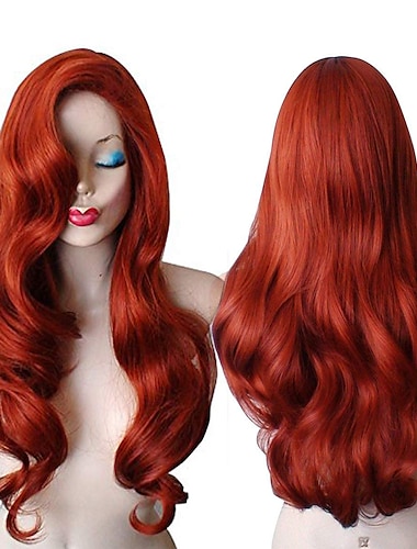  28 pulgadas jessica conejo largo ondulado cobre rojo cosplay peluca espiral rizado anime pelo resistente al calor para mujeres pelucas de halloween