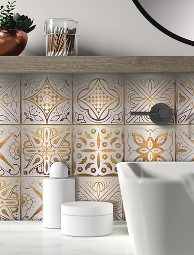  10 stks geborsteld zilverfolie gouden reliëf marokkaanse tegel sticker zelfklevende keuken muursticker metalen textuur tegel muursticker