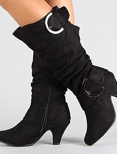  Rote, kniehohe Wildlederstiefel für Damen mit Schnallendetail und mittelhohem Absatz – stylisches Schuhwerk für Herbst und Winter