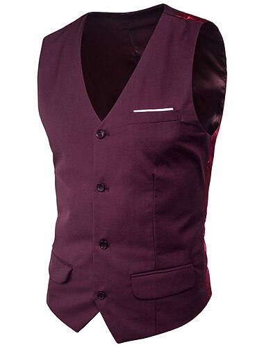  Per uomo Gilet Panciotto Matrimonio Ufficio Strada Attività commerciale Streetwear Lavoro Estate Autunno Tasche Cotone Traspirante Tinta unica Monopetto A V Standard azzurro cielo Nero Vino Rosso