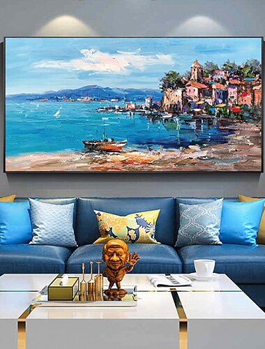  يدويا النفط الطلاء قماش جدار الفن الديكور مجردة المناظر البحرية اللوحة ميناء المدينة للديكور المنزل توالت اللوحة فرملس غير الممتد