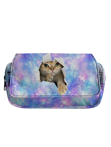  Galaxy Cat pennfodral för barn och tonåringar – söt kosmisk djurficka med dragkedja för skolmaterial och presenter