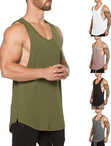  Homme Débardeur de course Débardeur pour Exercice Sans Manches Gilet / Gilet Eté Coton Respirable Séchage rapide Yoga Aptitude Fonctionnement Tenue de sport Tenues de Sport Noir Blanche Vert