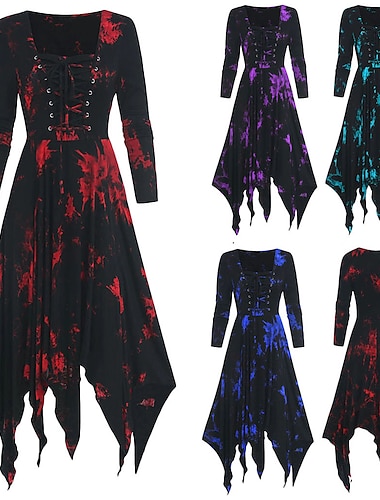  Retro Vintage Punk & Gothic Mittelalterlich Kleid A-Linie Kleid Gothic Mädchen Damen Halloween Karneval Maskerade Alltagskleidung Festival Erwachsene Kleid Frühling Herbst