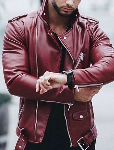  Herren Kunstlederjacke übergangsjacke Jacke Bikerjacke Outdoor Straße Thermowarm Winddicht Tasche Frühling Herbst Einfarbig Streetwear Sportlich Umlegekragen Regulär Kunstleder Normale Passform