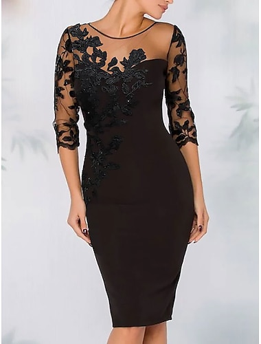  koktajlowa elegancka sukienka jesień sukienka dla gościa weselnego czarna sukienka z długim rękawem sukienka midi kwiatowy haft przezroczysty dekolt z koronką z koralikami 2024