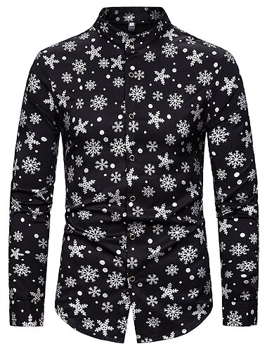  クリスマス メンズ クリスマス シーン プリント シャツ スノーフレーク カラー シルバー ホワイト ブルー ゴールド アウトドア ストリート 長袖 プリント ボタンダウン 衣類 アパレル コットン ファッション カジュアル 通気性 快適