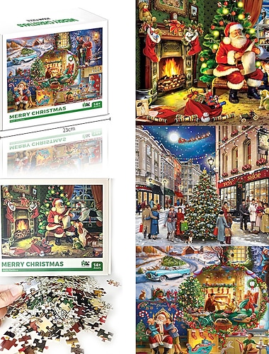  Ideale Kerstcadeaus voor Kleinkinderen Meisjes Jongens 1000 stuks Santa Costuums Puzzel Cadeau Stress en Angst Verlichting Schattige Ouder-Tiener Interactie Karton Papieren Kerst Santa Claus