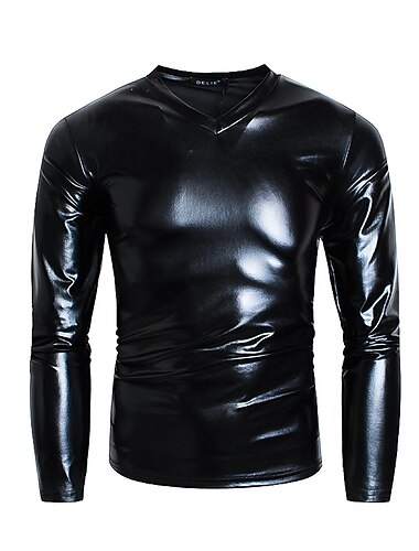  Homens Camiseta Camisa de manga longa Manga Longa Decote V Primavera & Outono Tecido Leve Corte Justo Grande e Alto Férias Casual Feriado Prata Preto Dourado Top Tee para Homens