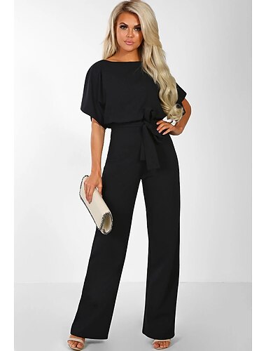  Jumpsuits Elegante Jurk Bruidsgast Verloving Vloerlengte Korte Mouw Boot-hals met Strappy jurk om indruk te maken