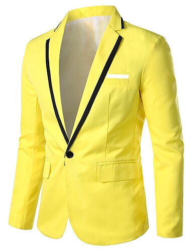  男性用 ジャケット ブレザー 高通気性 結婚式 ビジネス カクテルの服装 シングルブレスト 一つボタン Ｖネック ビジネス エレガント ジャケット アウターウェア プリント ポケット ブラック ホワイト イエロー