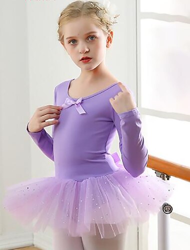  Barndanskläder Balett Klänning Rosett Enfärgad Tvinning Flickor Träning Prestanda Långärmad Hög Bomullsblandning Tyll