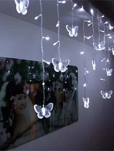  LED Feestverlichting Vlinder Gordijn Snoerlichten 3.5M 96LEDs Nieuwjaars Vakantiewedding Valentijnsdag Woonkamer Slaapkamer Winkel Decoratie 220V EU Plug Gordijnlampen