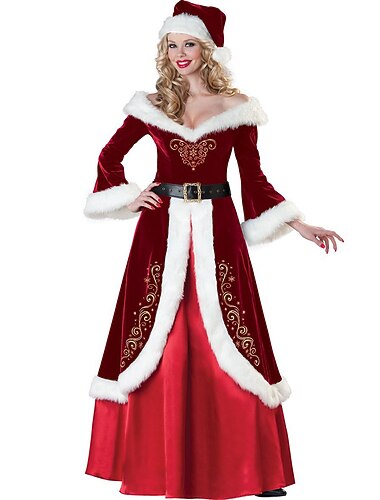  Traje de santa Papá Noel Mrs.Claus Traje de cosplay Accesorios Vestido de navidad Ropa de santa Mujer Navidad Carnaval Mascarada Especial traje de cosplay Navidad Adulto Regalos de Navidad Navidad