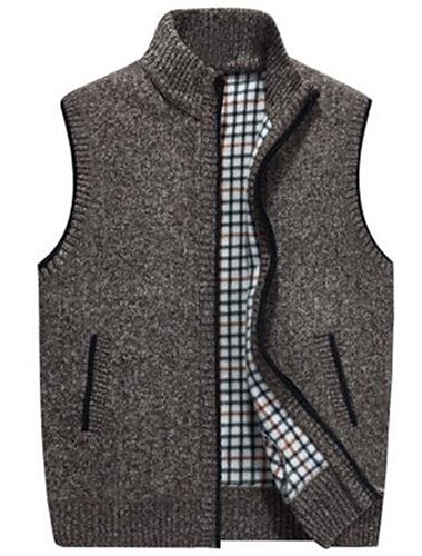  Herren Weste Freizeitskleidung Ausgehen Festival Geschäftlich Basic Herbst Winter Tasche Polyester warm halten Atmungsaktiv Weich Komfortabel Einfarbig Reisverschluss Stehkragen Regular Fit Azurblau