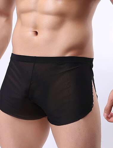  Herren Mesh sexy reine Farbe Boxer Unterwäsche dehnbar niedrige Taille Mesh atmungsaktiv Boxer Höschen blau m