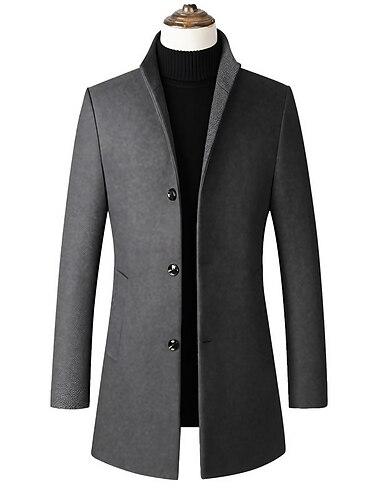  Homme Manteau d'hiver Manteau laine Manteau Bureau et carrière Usage quotidien Hiver Polyester Chaud Lavable Vêtements d'extérieur Vêtement Tenue Mode Guêtres Couleur Pleine Poche Col Mao Boutonnage