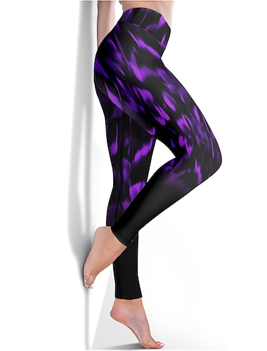  Damskie Spodnie do jogi Podnoszenie pośladków Wyszczuplenie brzucha Wysoka talia Trening w siłowni Bieganie Zdatność Legginsy 3/4 Wzór tie-dye Fioletowy Jesień Sport Odzież sportowa Wysoka