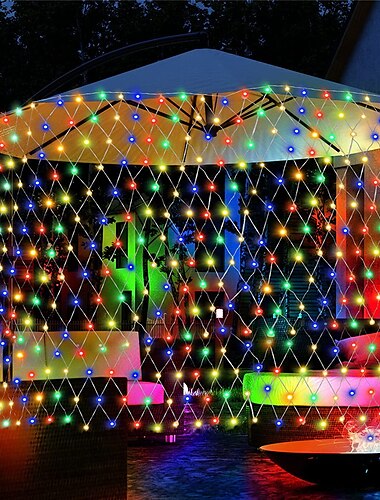  elegantes Solarnetz für Hochzeitsempfänge und Partys, 3 m x 2 m, 200 LEDs mit Fernbedienung, Zaun-Lichterkette, IP65, wasserdicht für den Außenbereich, 8 Modi, Timer, für Garten/Veranda/Hochzeit
