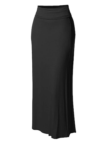  Femmes Jupe Crochet Jupes de Travail Jupe Longue Streetwear Basique Maxi Jupes Couleur Unie Bureau / Carrière Fête Noir Rouge Été Polyester