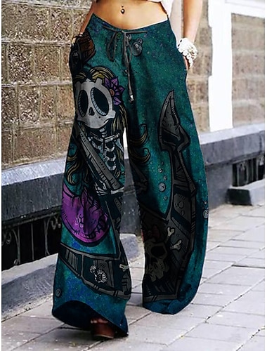  Mujer Perneras anchas Chinos Holgado Media cintura Corto Verde negro Verano