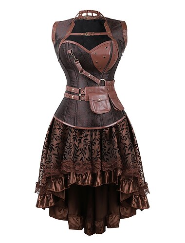 Punk et gothique Inspiré du vintage Epoque Médiévale Steampunk Jupe Corset Tenue Bal Masqué Pirate Femme Ourlet Asymétrique Halloween Soirée Halloween Adulte Jupes