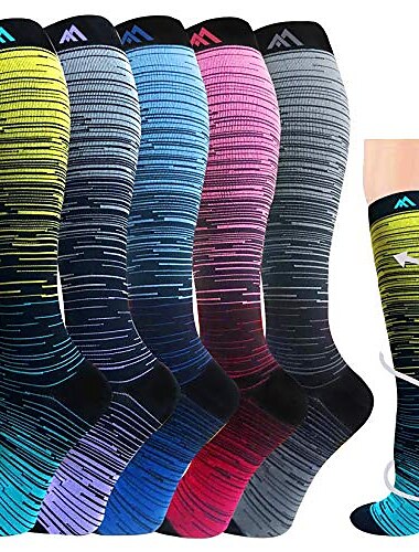  3 pares de calcetines de compresión médicos graduados para mujer&amp;calcetín hasta la rodilla para hombre de 20-30 mmhg (multicolor 1, pequeño / mediano (tamaño de EE. UU.))