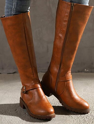  bottes d'équitation marron pour femmes jusqu'aux genoux avec détail de boucle et fermeture à glissière - bottes élégantes en similicuir pour une tenue décontractée et extérieure