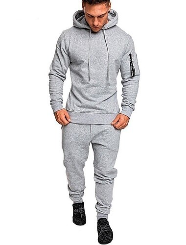  Herren Trainingsanzug Jogginganzug Schwarz Dunkelgrau Hellgrau Tarngrau Tarngrün Mit Kapuze Sport & Natur Cool Winter Bekleidung Kapuzenpullover Sweatshirts Langarm