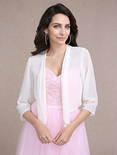  شلل بوليرو للنساء أنيق غير رسمي يوميًا بأكمام 3/4 طويلة شيفون لتغطية ضيوف الزفاف بلون نقي لحفلات الزفاف ربيع وصيف للأزياء ملفتة للانتباه