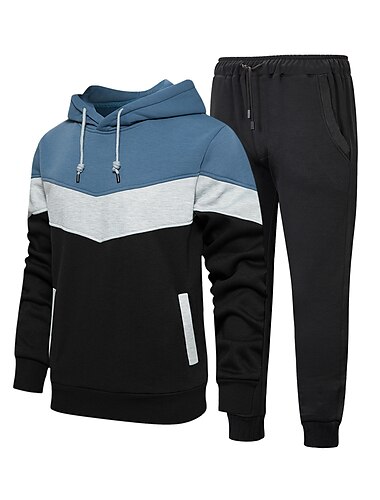  Herren Trainingsanzug Jogginganzug 2 teilig Strasse Frühling Langarm warm Atmungsaktiv Feuchtigkeitsableitung Fitness Laufen Aktives Training Sportbekleidung Sportkleidung Blau / Schwarz Dunkelgrau