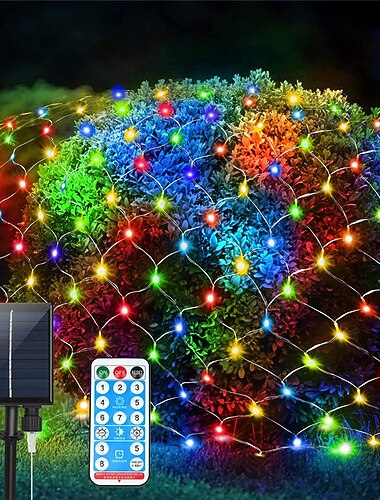  Luces de Cuerda de Solar Exterior Impermeables Red de Malla Luces con Energía Solar 8 Modos 9.8X6.6Ft 200LED Decoración de Arbustos Árboles Luces de Cadena Parpadeantes al Aire Libre
