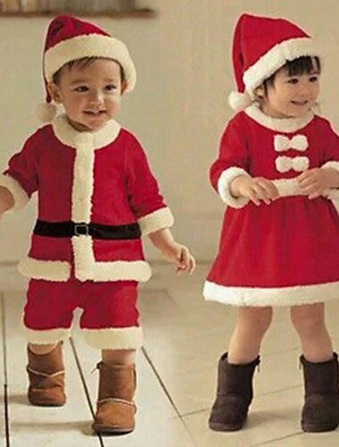  بدل سانتا بابا نويل Mrs.Claus زي تأثيري ملابس فستان عيد الميلاد سانتا كلوث للصبيان للفتيات خاص عيد الميلاد كريسماس عيد الميلاد مهرجان حفلة تنكرية للأطفال عيد الميلاد مخمل فستان قبعة