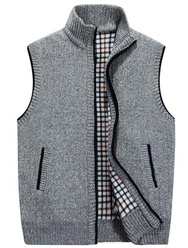  Men's Vest Daily Wear Going out Festival Business Basic Fall & Winter Pocket Polyester Warm Breathable Soft Comfortable Solid Colored Zipper Standing Collar Regular Fit Azure Burgundy Light Grey Dark