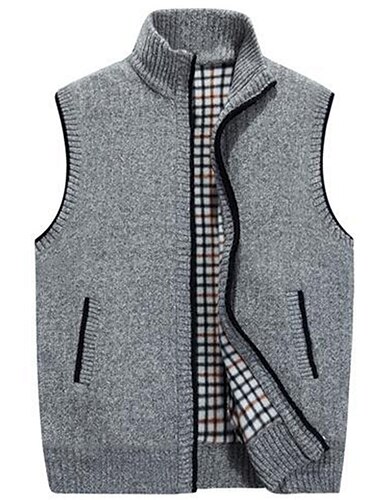  Homme Gilet Usage quotidien Sortie Festival Entreprise basique Automne hiver Poche Polyester Chaud Respirable Doux Confortable Couleur Pleine fermeture Éclair Col Mao Standard Azur Rouge Bordeaux