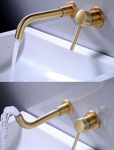  Robinet de salle de bain mural, robinet d'évier de salle de bain rotatif à un trou à une poignée répandu en laiton électrolytique avec interrupteur chaud et froid