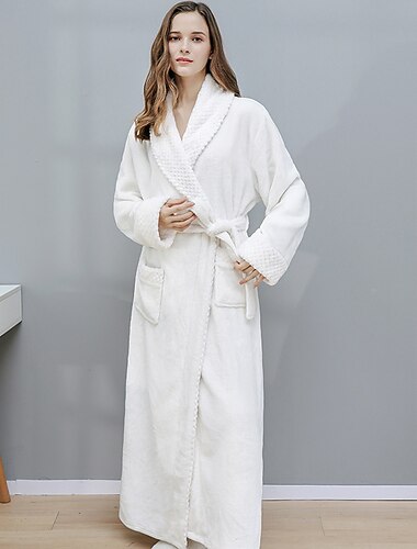  dame badekåpe kjole nattlig 1 stk ren farge varm komfort plysj kappe home street fleece frotté varm jakkeslag langermet basic belte inkludert høst vinter hjemmeantrekk