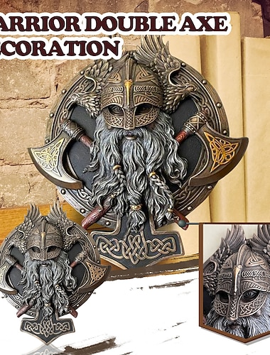  Viking berserker dubbele bijl wanddecoratie plaque huis decoratie tuin decoratie hars woondecoratie ambachten