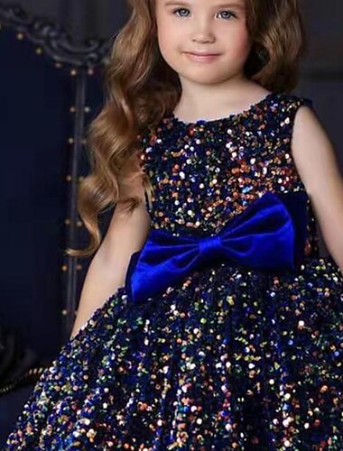  kinderkleidung Mädchen Kleid Einfarbig Ärmellos Party Geburtstag Pailletten Gitter Schleife Kuschelig Prinzessin Polyester Maxi A Linie Kleid Tüll-Kleid Sommer Herbst 3-12 Jahre Silber Blau Braun