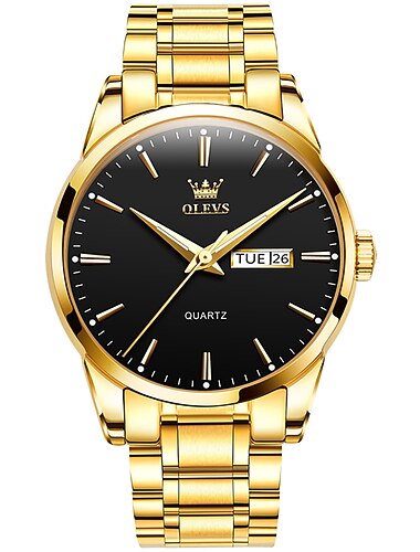  OLEVS Heren Kwartshorloge Kalender Minimalistisch Luxe Groot Wijzerplaat Luminous Kalender Datum Week Waterdichte RVS Strap Horloge