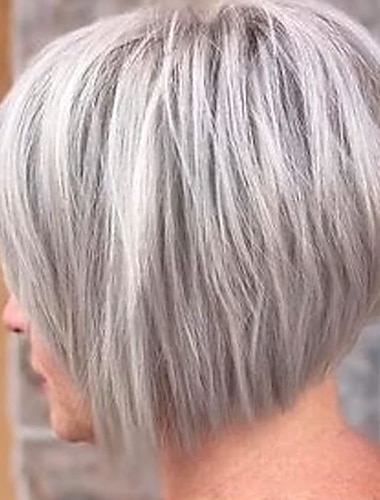  Short Grey Pixie Bob Wigs for White Women Sliver Gray Synthetic Straight Hair Repalcement Wig