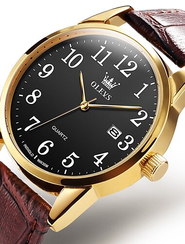 OLEVS メンズクォーツウォッチ カレンダー 防水 本革ウォッチ