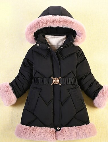  Girls' 3D Kids Puffer Jacket Plain Down Jacket Coat Puffer Jacket Long Sleeve Winter Cute Adorable Kids 3-10 Years Daily Regular Fit