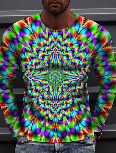  Herren Optische Täuschung T Shirt Langarm T-Shirt 3D-Druck Rundhalsausschnitt Hemd Sport Mode Sportbekleidung Outdoor Urlaub Straße Rote Blau Grün Herbst Bekleidung S M L XL XXL XXXL 4XL