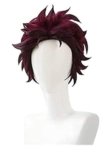  鬼滅の刃 竈門炭治郎 ショート 栗色 耐熱 ヘア コスプレウィッグ + イヤリング 1組、ジャストウィッグ (色 : ジャストウィッグ) ハロウィンウィッグ