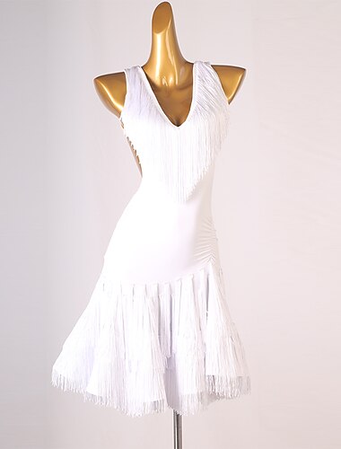  Tanz-Salsa-Latin-Tanzkleid mit Fransen und Quasten für Damen, ärmellos, Spandex